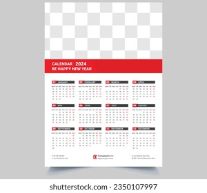 Set of 2024 Calendar Planner Template with Place for Photo and Company Logo. Vector layout of a wall or desk simple calendar with week start monday