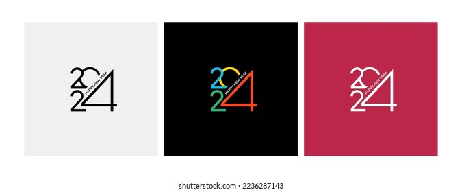 Set of 2024 Happy New Year logo text design. 2024 number design template. Design typography logo 2024 for celebration and season decoration, banner. Modern design. Christmas vector illustration.