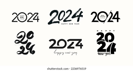 Set of 2024 Happy New Year logo design. 2024 number design template. Collection of 2024 Happy New Year symbols. Vector illustration. Minimal trendy backgrounds for branding, cover, banner, card poster