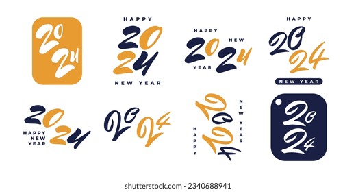 Set of 2024 Happy New Year Logo Text Design. 2024 Numbers or Labels with Black Color Isolated on White Background. New Year Symbol
