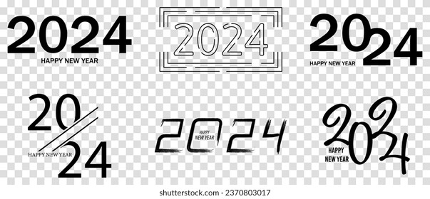 Set of 2024 Happy New Year black logo text design. Collection of symbols of 2024 Happy New Year. Vector illustration
