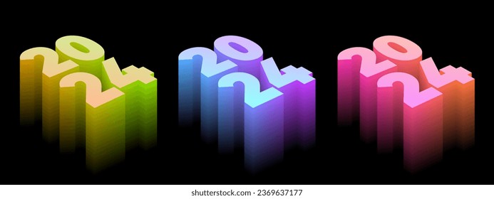 Set of 2024 new year card with modern gradient style 3d realistic year number. 3D illustration. Volumetric digits 2024 at an angle, place for text for New Year's greetings, New Year corporate banner