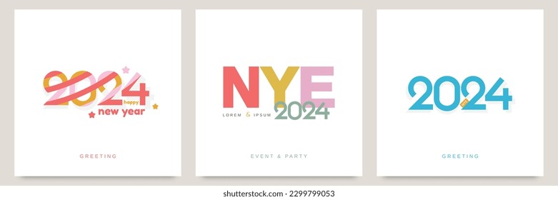 Set of 2024 new year for celebration. 2024 new year square template for poster, calendar, banner, flyer and social media post template