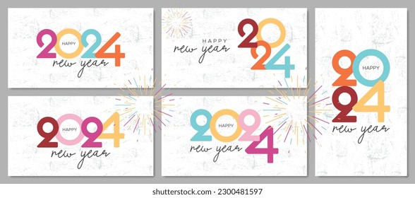 Set of 2024 new year greeting card. 2024 new year design with full color. Typeface number logo design for celebrate 2024 new year, calendar and symbol