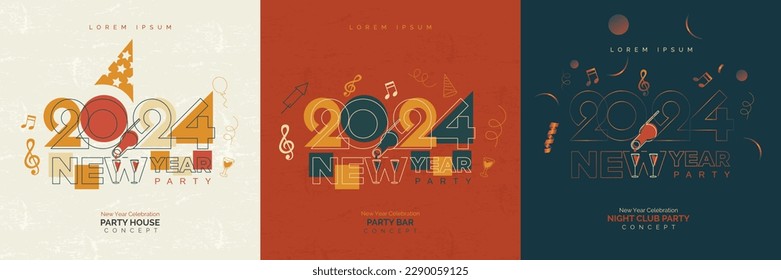 Set of 2024 new year party square template for party house, party bar and night club party. 2024 new year celebration