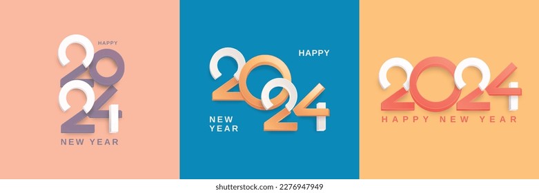 Set of 2024 new year square banner template design concept. Modern of happy new year 2024