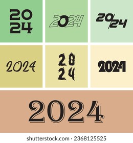 Set of 2024 number design template. 2024 Happy New Year logo text design. Vector illustration with black labels logo for diaries, notebooks, calendars, etc.