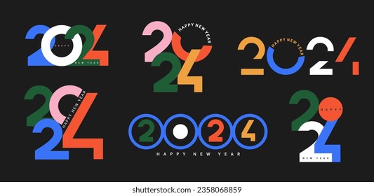 Set of 2024 numbers for new year holiday design template.Minimalistic design,template for flyer,web, cover,calendar,web,presentation.Symbols for 2024 year.Label or logo for diaries,notebooks.Vector