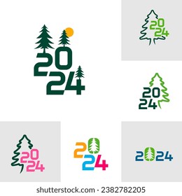 Set of 2024 Pine Tree logo design vector. Creative Pine Tree logo concepts template