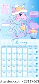 Set of 2024 table calendar monts. Calendar posters for children with unicorn. Planners for schoolchildren. Cartoon flat vector collection isolated kawaii organizer