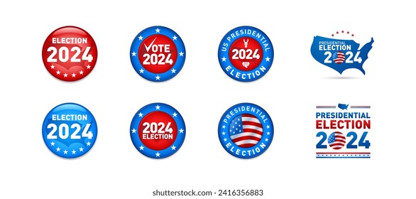Set of 2024 United States of America Presidential Election Buttons.