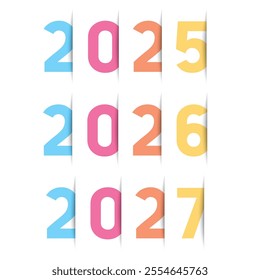 set of 2025, 2026, 2027 Year design element vector with creative concept