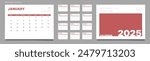 Set of 2025 Calendar Planner Template Pages Monthly, Cover with Place for Photo and Company Logo. Vector layout of a wall or desk calendar with week start Monday for printing. Page size A4-21x29.7cm