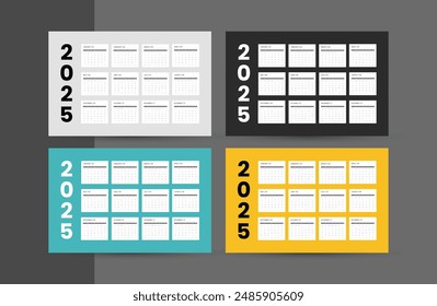 Set of 2025 calendars, 2025 Calendar Starts Week Business Planner Design Template