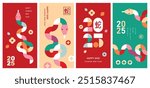 Set of 2025 Chinese new year, year of the snake banner templates design with modern geometric style snakes. Chinese translation: Snake