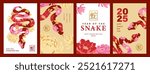 Set of 2025 Chinese new year, year of the snake template design with snakes and beautiful blossom flowers. Chinese translation: Blessing, Snake