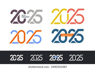 Set of 2025 Happy New Year logo text design. Collection of Trend 2025 number design template. Premium vector design for 2024 new year banner, poster, template. Vector illustration.