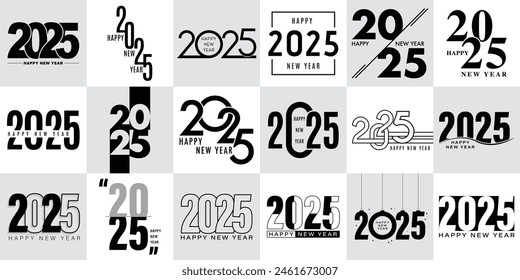 Conjunto de 2025 Feliz Año Nuevo diseño de texto de logotipo. Plantilla de diseño de números 2025. Colección de 2025 Feliz Nuevo Año .