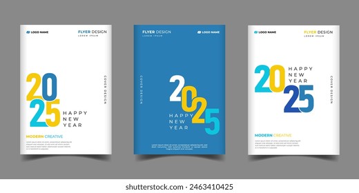 set of 2025 Happy new year colorful business cover background.suitable for presentation,calendar,poster,greeting card,annual report corporation design