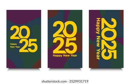 Set of 2025 Happy New Year Background Design. Vector 2025 for celebration and season decoration, backgrounds for branding, poster, banner, cover, card and or social media.