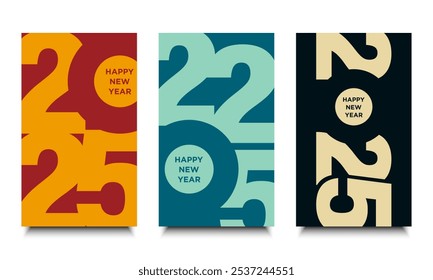 Conjunto de 2025 Feliz Año Nuevo Diseño de Fondo. Vector 2025 para decoración de celebración y temporada, fondos para branding, póster, Anuncio, portada, tarjeta y/o redes sociales.