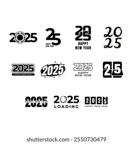 Set of 2025 Happy New Year text design on white background