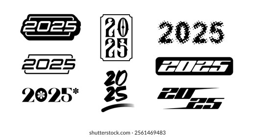 Set of 2025 happy new year , liner typography Collection text designs