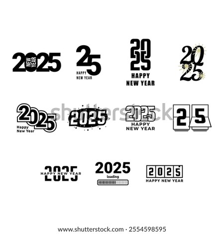 Set of 2025 Happy New Year text design on white background