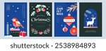 Set of 2025 Merry Christmas and Happy New Year background, banner, cover, poster design with trendy flat style illustration.