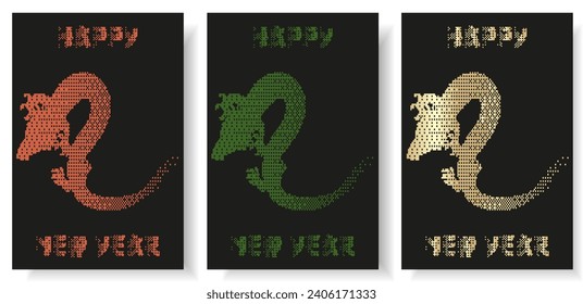 Set 2025 New Year card cover with Snake silhouette in trendy Pixel style. Collection posters with symbol Chinese New Year. Vector illustration can used t-shirt print, web and social media banner.