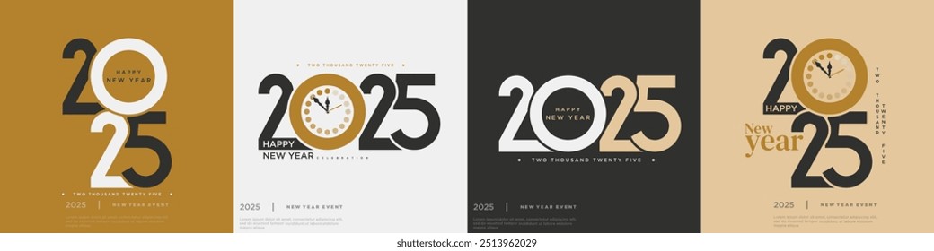 Set of 2025 new year design concept for calendar, poster, flyer and social media post template. 2025 new year celebration