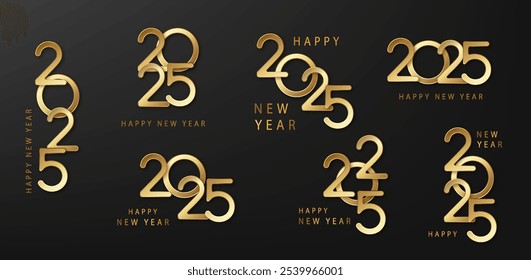 Set of 2025 New Year gold numbers for greeting cards, banners or posters vector illustration