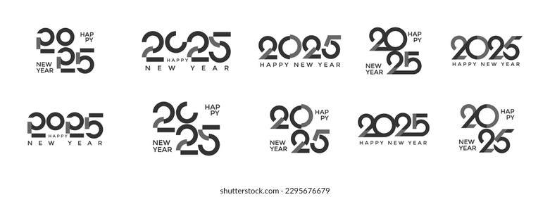 Set of 2025 new year logo text design concept. Happy new year 2025 vector illsutration for calendar, labels and symbols