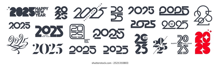 Set of 2025 new year logo. Number of year text design. Design elements for greeting card, invitation, calendar, etc.