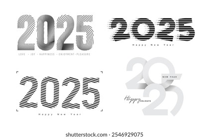 Set of 2025 New Year logo. Number of year design are made of thick and thin lines. Holidays, business element. Design elements for calendar, greeting card, invitation, Christmas. Vector illustration.