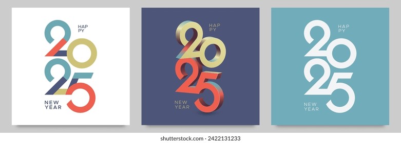 Set of 2025 new year square template. 2025 new year celebration template