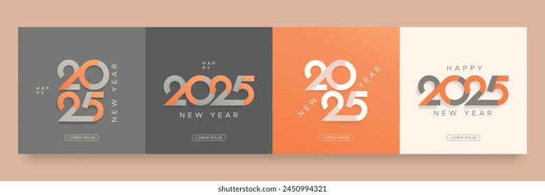 Set of 2025 new year square template with cut number for calendar, banner and social media post