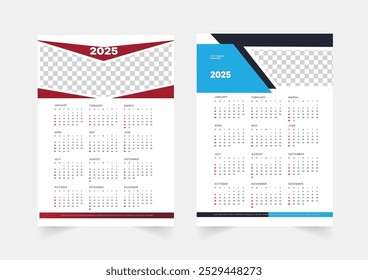 Conjunto de Plantilla de calendario de pared de una página 2025. calendario corporativo profesional de diseño mínimo
