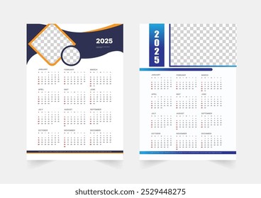 Set of 2025 one page wall calendar template. professional corporate calendar of minimal design