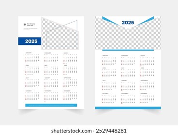 Set of 2025 one page wall calendar template. professional corporate calendar of minimal design