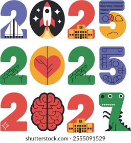 Set of 2025 simple template background vector  illustration.
