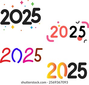 A set of 2025 Vector. the journey to 2025. Modern colorful 2025 Vector. Year 2025. Colorful year 25. 25. typography of 25. Stylist font of 25.