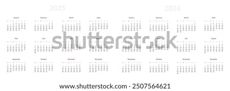 Set of 2025-2026 Annual Calendar template. Vector layout of a wall or desk simple calendar with week start Monday. Page for size A4 or 21x29.7