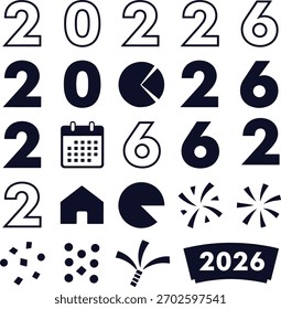 Set of 2026 black number design icon