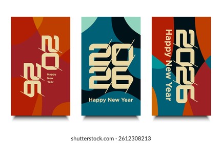 Set of 2026 Happy New Year Background Design. Vector 2026 for celebration and season decoration, backgrounds for branding, poster, banner, cover, card and or social media.