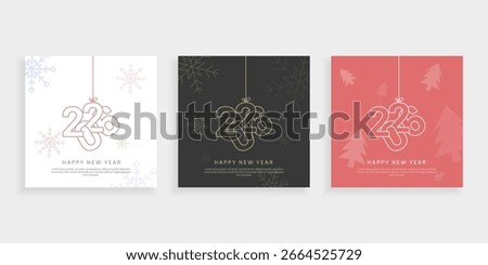 Set of 2026 Happy New Year Backgrounds, Festive Theme with Snowflakes and Christmas Tree