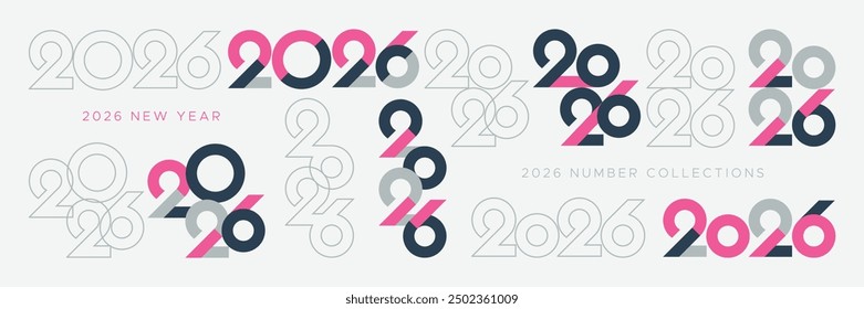 Conjunto de número de logotipo de 2026 para la celebración de año nuevo, calendario y portada. Número de diseño de año nuevo 2026