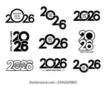 set of 2026 logo text concept design collection. 2026 black numbers design template decoration on white background