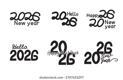 Set of 2026 new year Calligraphy. New year celebration lettering collection. Vector illustration.