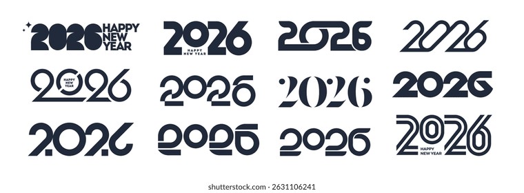 Set of 2026 new year logo. Number of year text design. Design elements for greeting card, invitation, calendar, etc.